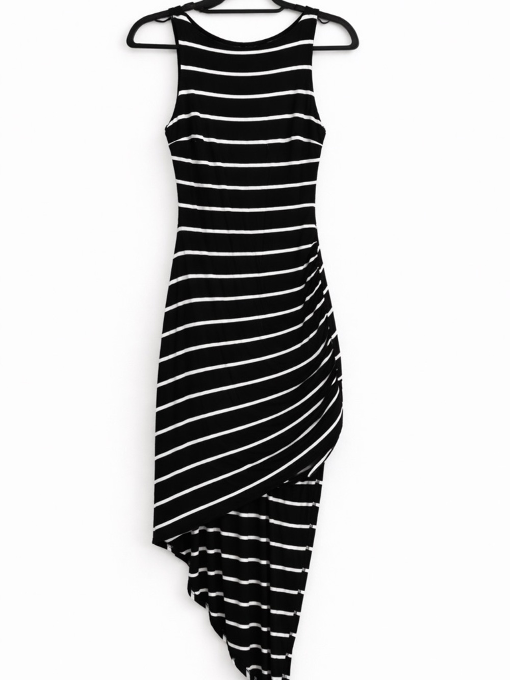 Bebe Black & White Striped Asymmetrical Midi Dress Size XS